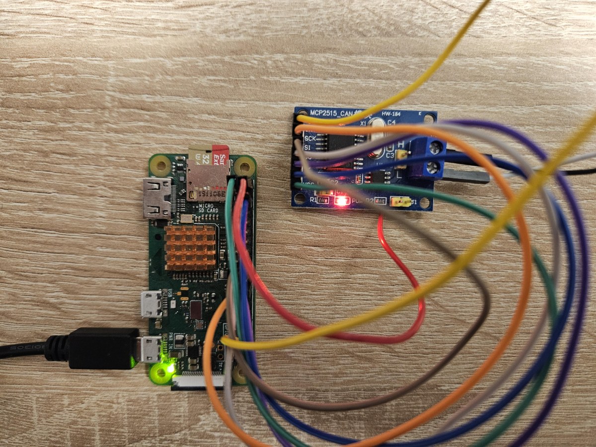 Raspberry Pi Zero with an MCP2515 module connected over SPI