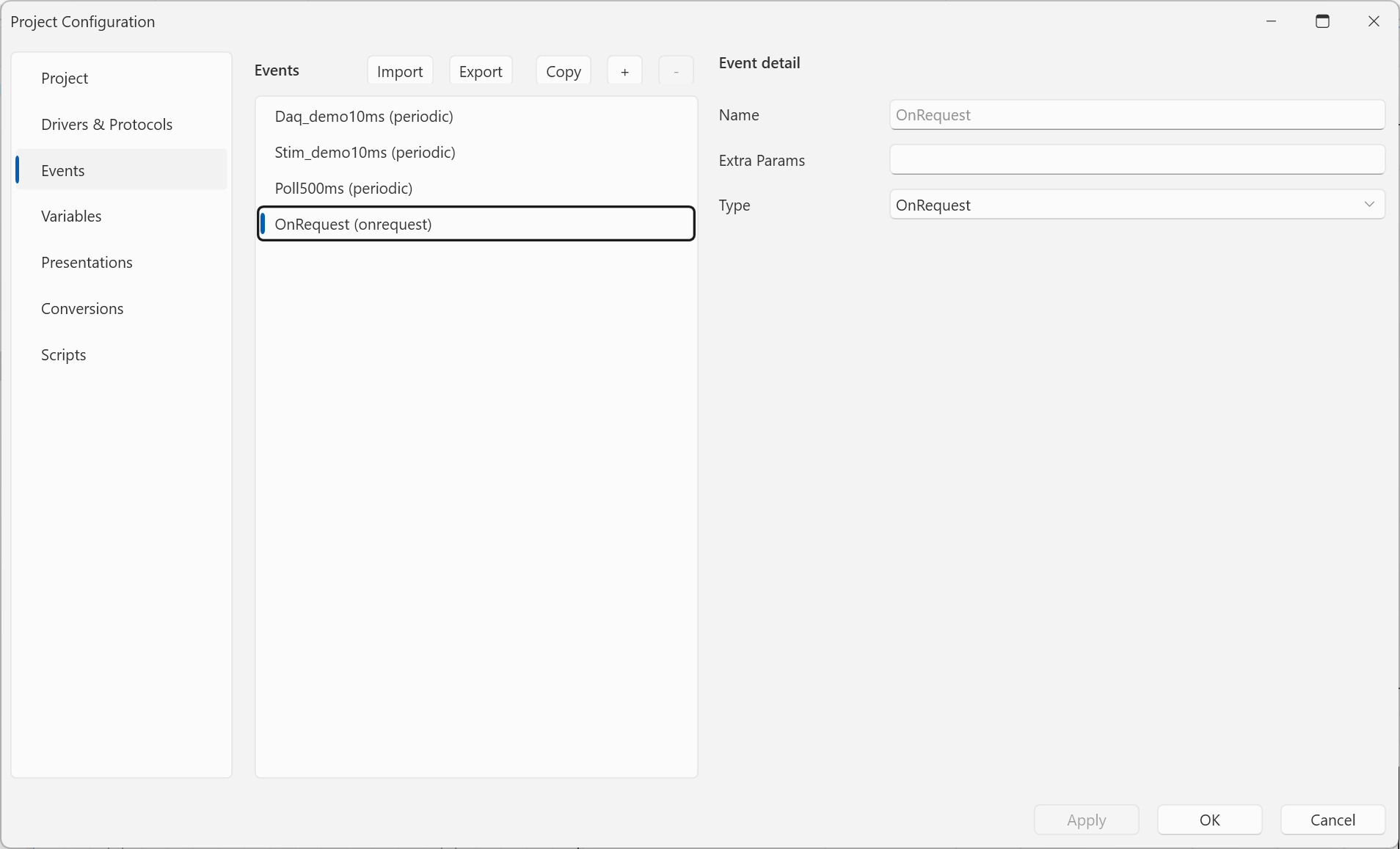 Události projektu — vybraná událost OnRequest
