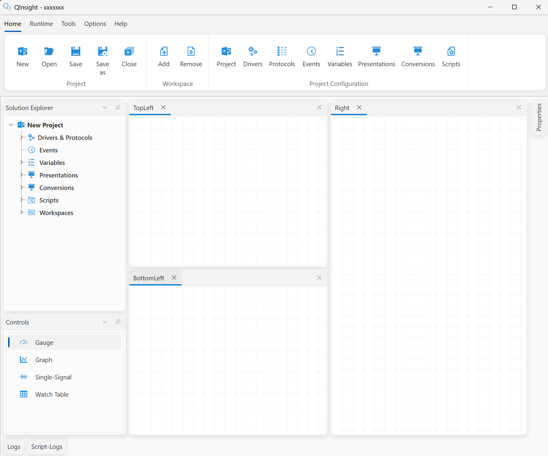Pracovní plochy a Solution Explorer